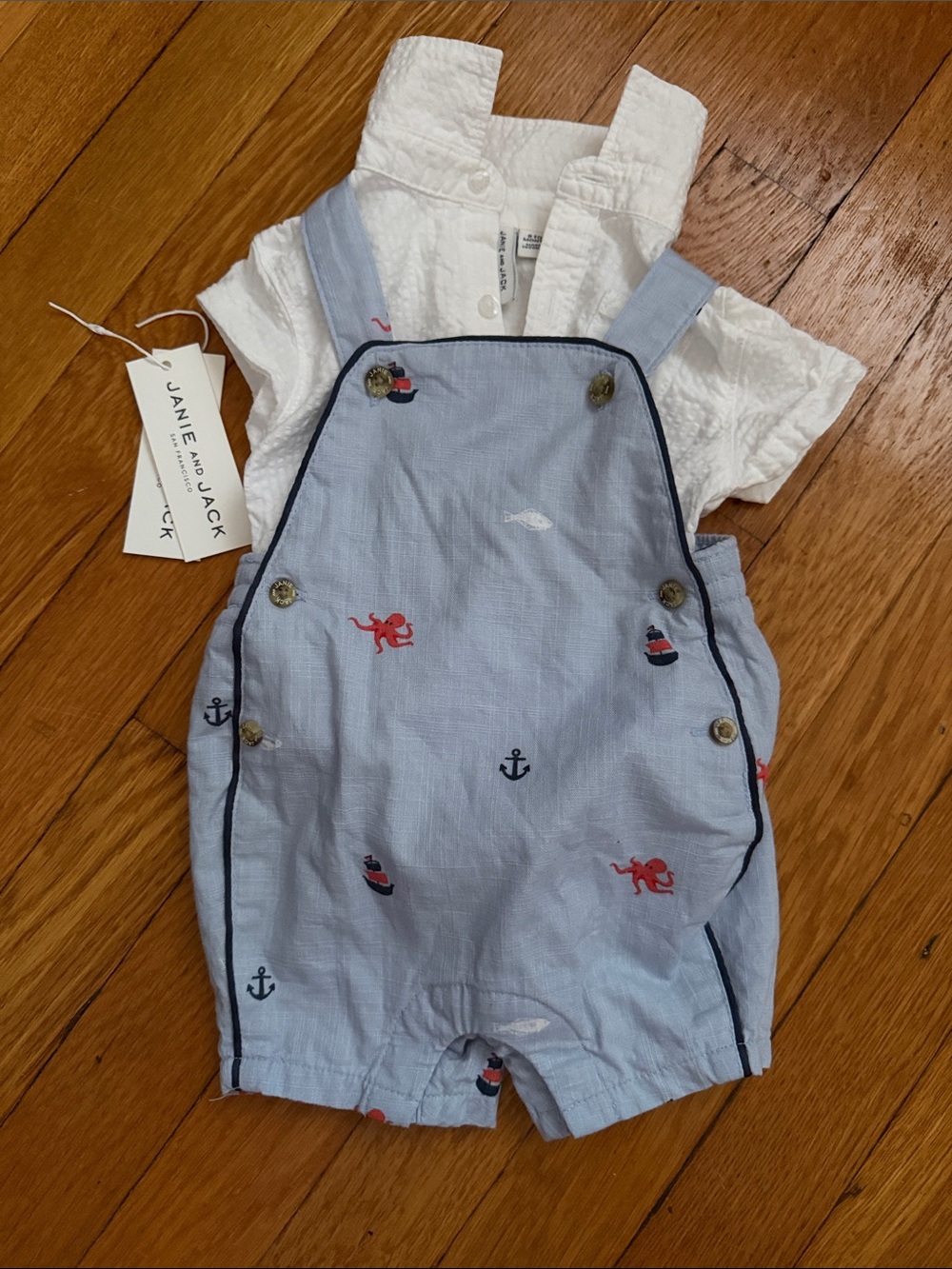 Janie and Jack Baby Sea Friends Overall with White Shirt